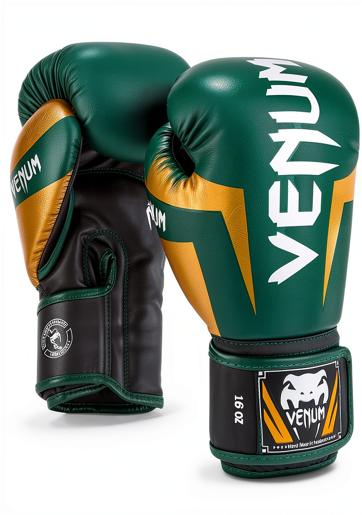 Guantoni da boxe Venum Elite 12 oz Verde Bronzo Argento in uso durante una sessione di allenamento di Muay Thai