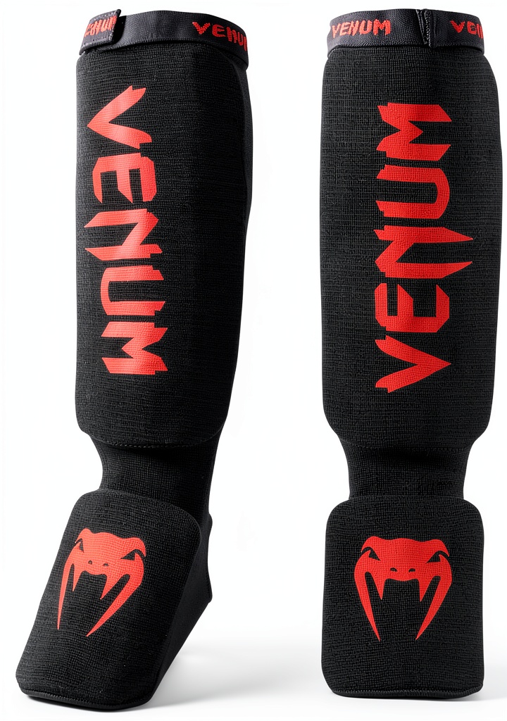 Parastinchi VENUM Kontact Nero Rosso M 100% cotone avvolti su un supporto di legno durante l'unboxing