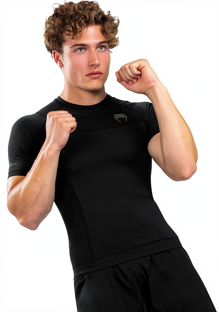 Uomo che indossa Venum G-Fit Air Rashguard durante un allenamento di Jiu Jitsu