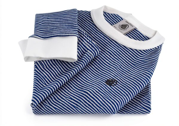 Pigiama bambino Petit Bateau a coste 1x1, colore Olympic/Marshmallow-3