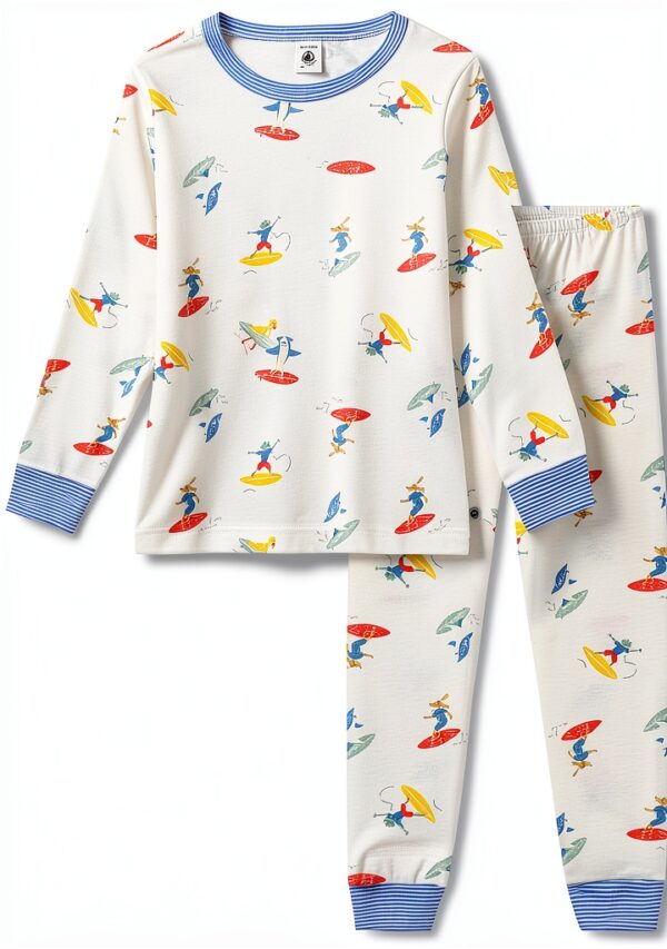 Petit Bateau Pigiama Bambino Maniche Lunghe Cotone Surfista Bianco-0