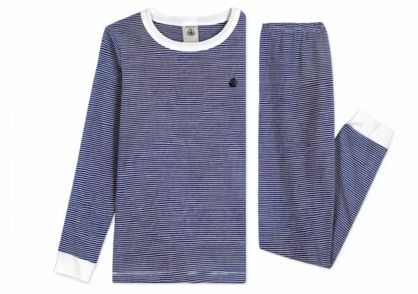 Pigiama bambino Petit Bateau a coste 1x1, colore Olympic/Marshmallow-2