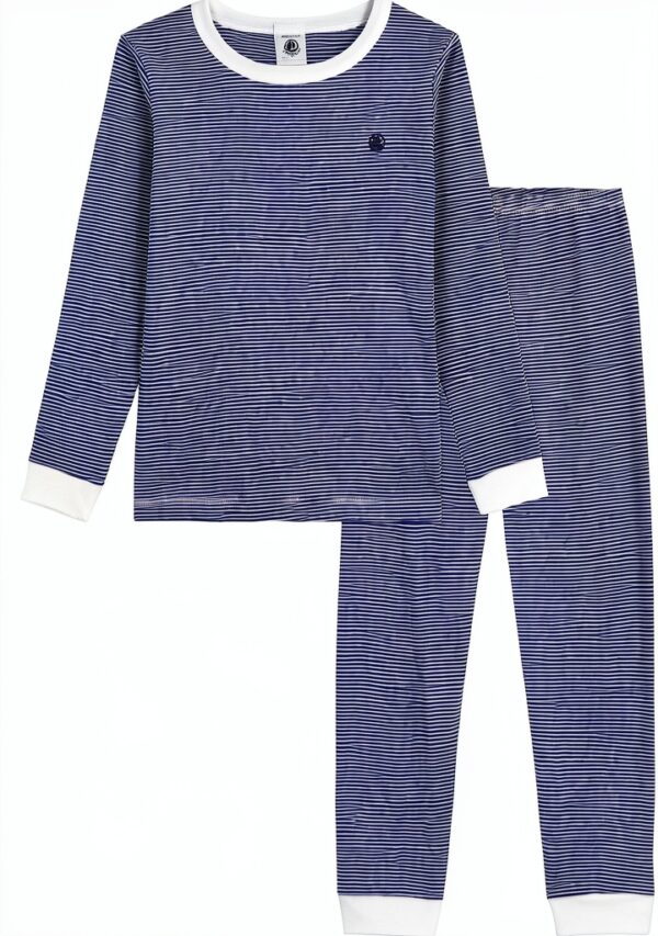 Pigiama bambino Petit Bateau a coste 1x1, colore Olympic/Marshmallow-0