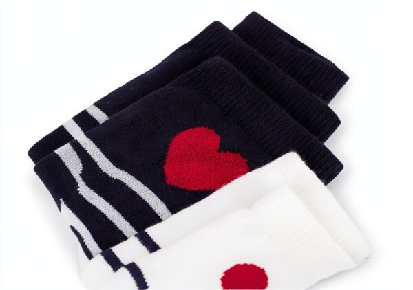 Petit Bateau 3 paia di calzini per bambini in cotone a righe e cuori, multicolore, 27-30-2