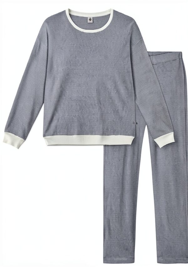 Petit Bateau Pigiama Donna a coste 1x1, colore Adriatic Marshmallow-0