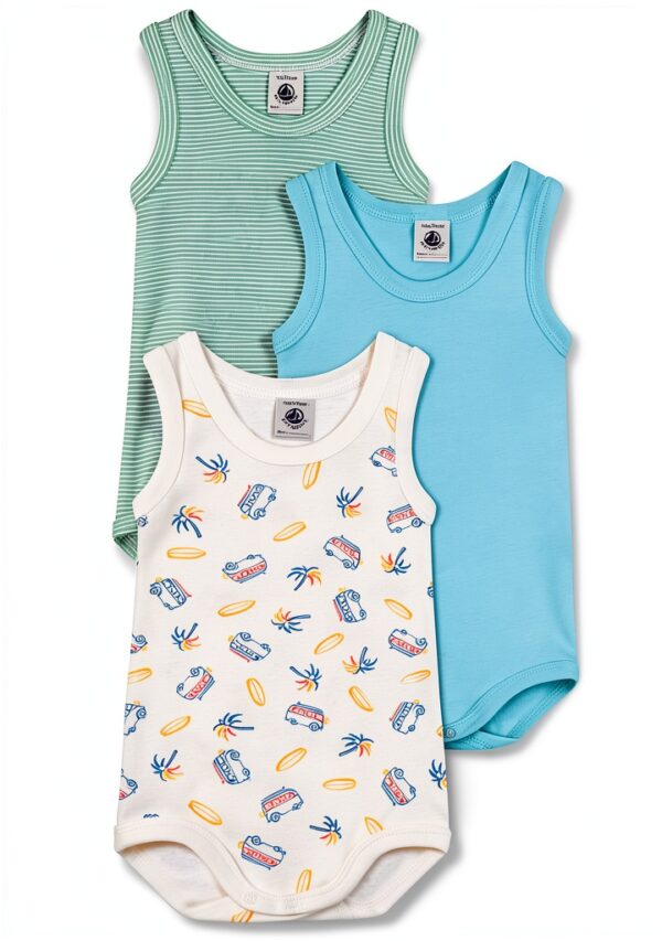 Petit Bateau A0cxj Body Senza Maniche Unisex - Bimbi 0-24 (Pacco da 3)-0